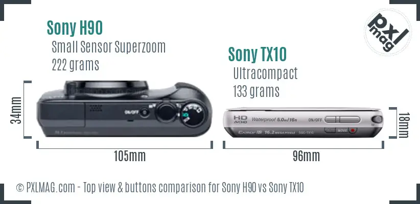 Sony H90 vs Sony TX10 top view buttons comparison