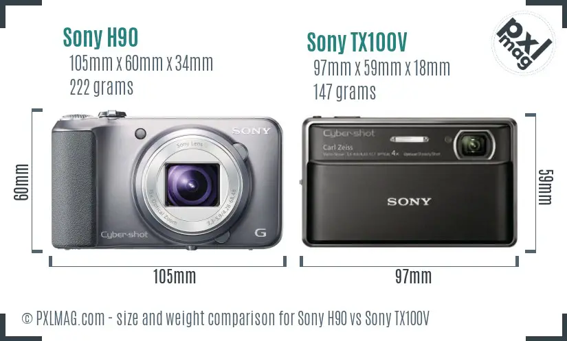 Sony H90 vs Sony TX100V size comparison