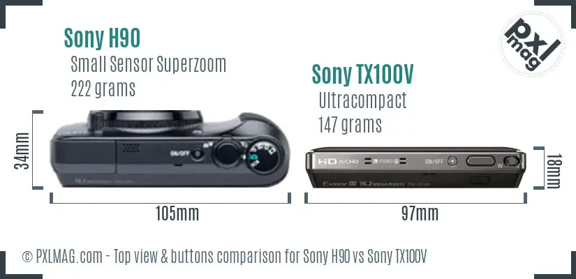 Sony H90 vs Sony TX100V top view buttons comparison