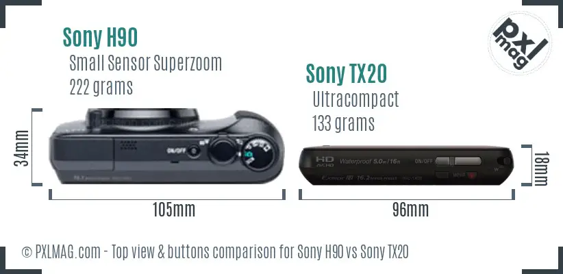 Sony H90 vs Sony TX20 top view buttons comparison