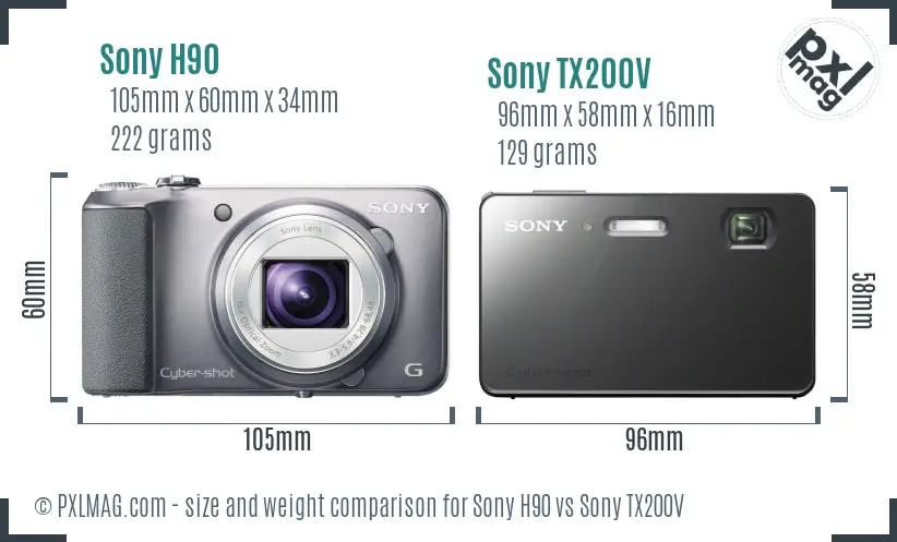 Sony H90 vs Sony TX200V size comparison