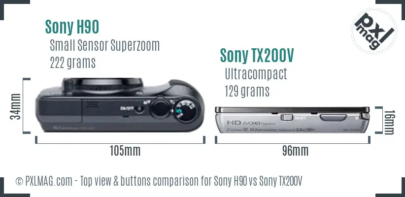 Sony H90 vs Sony TX200V top view buttons comparison