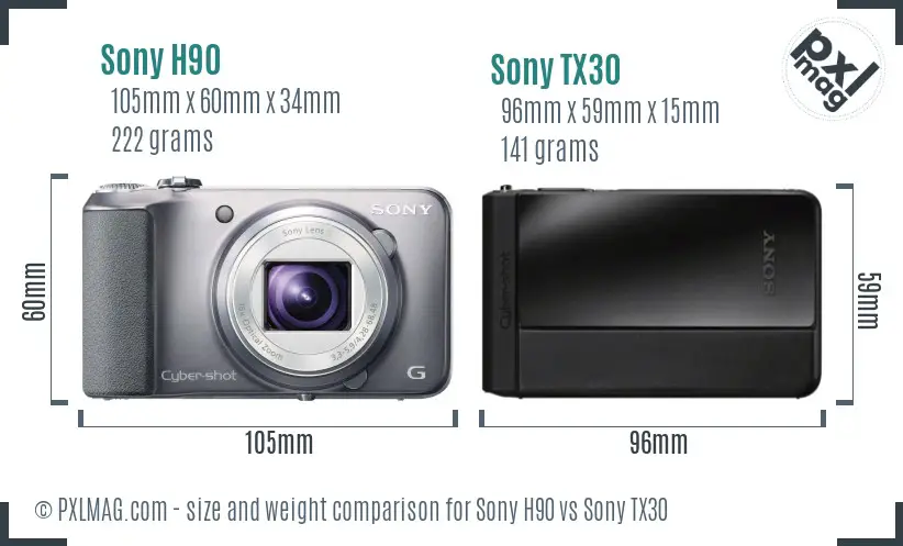 Sony H90 vs Sony TX30 size comparison