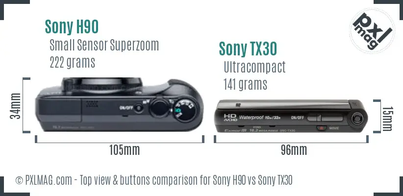 Sony H90 vs Sony TX30 top view buttons comparison