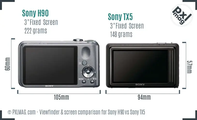 Sony H90 vs Sony TX5 Screen and Viewfinder comparison