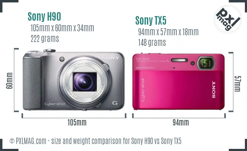 Sony H90 vs Sony TX5 size comparison