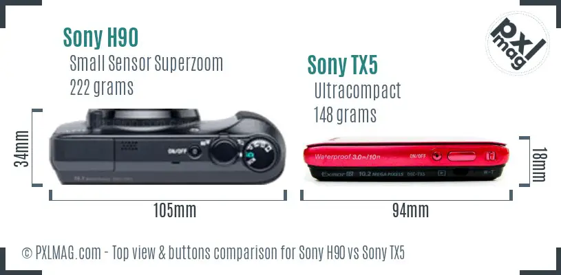 Sony H90 vs Sony TX5 top view buttons comparison