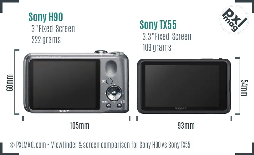 Sony H90 vs Sony TX55 Screen and Viewfinder comparison