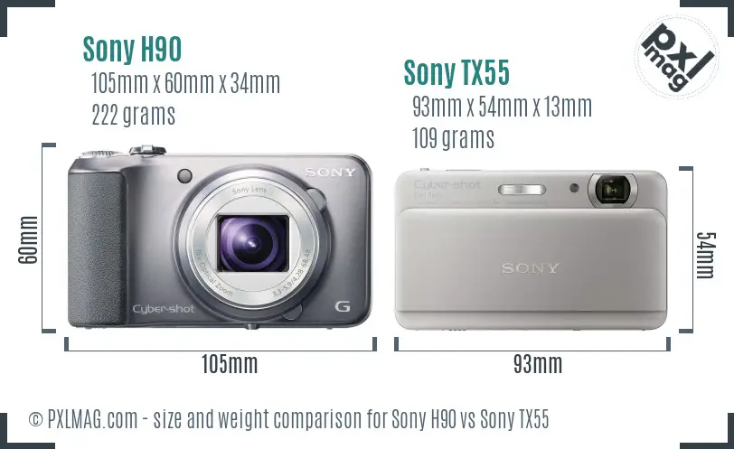 Sony H90 vs Sony TX55 size comparison