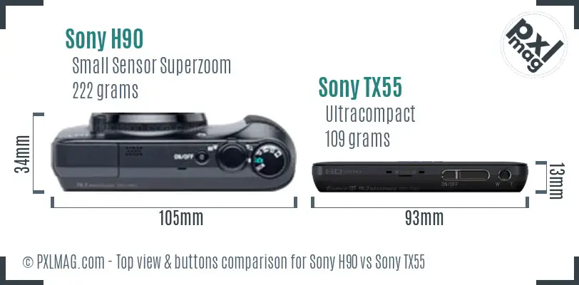 Sony H90 vs Sony TX55 top view buttons comparison