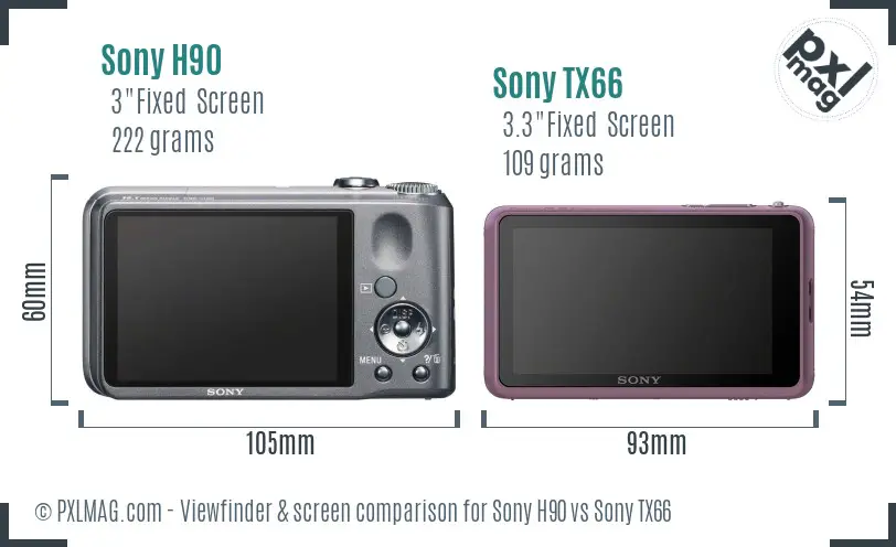 Sony H90 vs Sony TX66 Screen and Viewfinder comparison