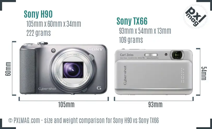 Sony H90 vs Sony TX66 size comparison