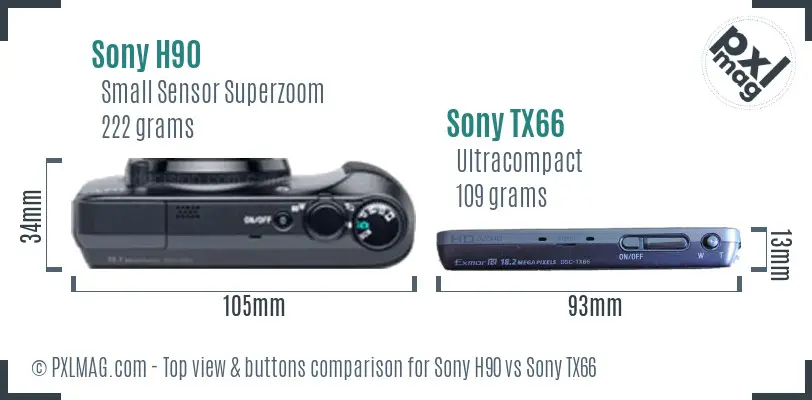 Sony H90 vs Sony TX66 top view buttons comparison