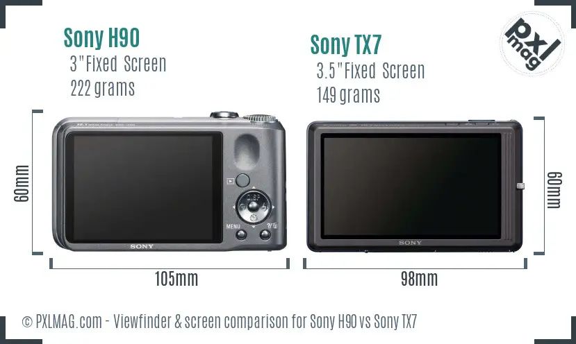 Sony H90 vs Sony TX7 Screen and Viewfinder comparison