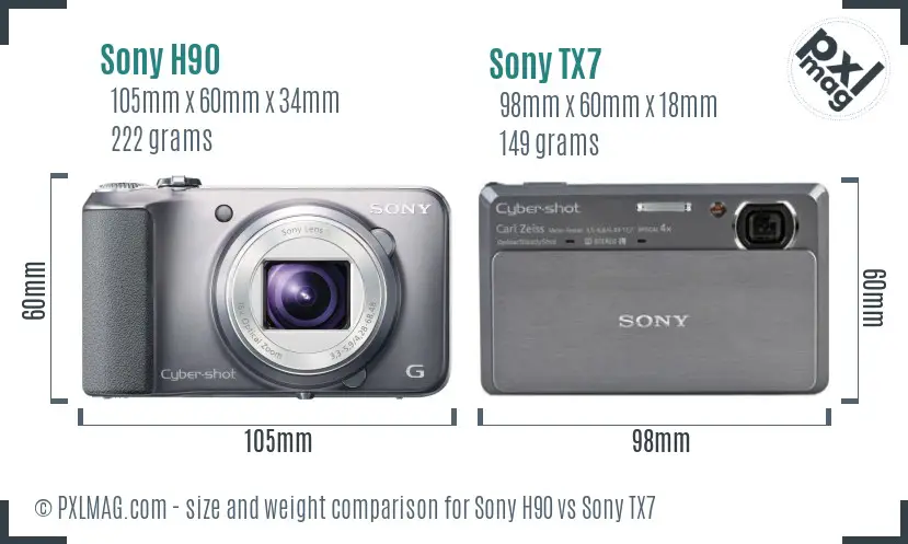 Sony H90 vs Sony TX7 size comparison