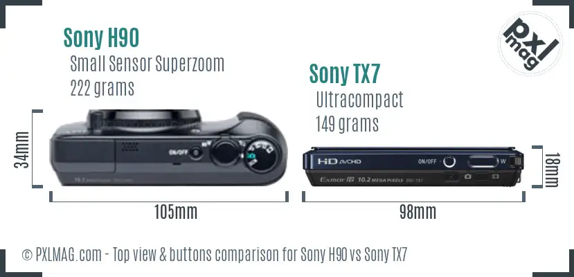 Sony H90 vs Sony TX7 top view buttons comparison
