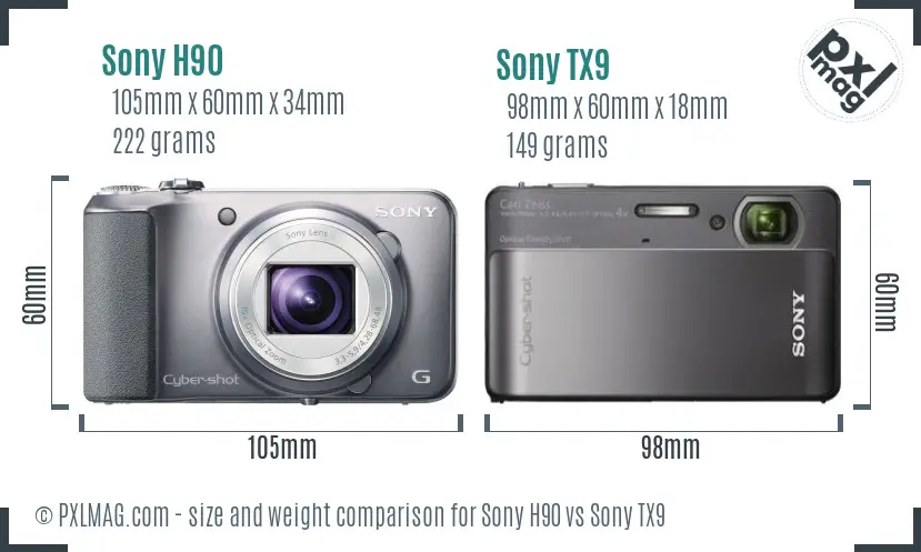 Sony H90 vs Sony TX9 size comparison