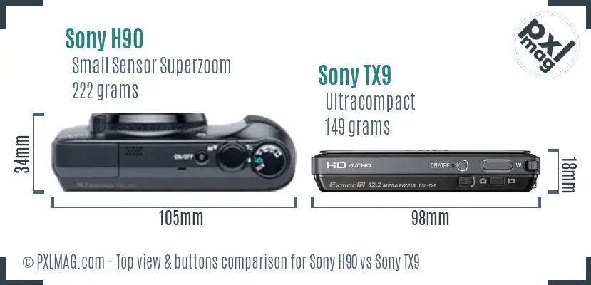 Sony H90 vs Sony TX9 top view buttons comparison