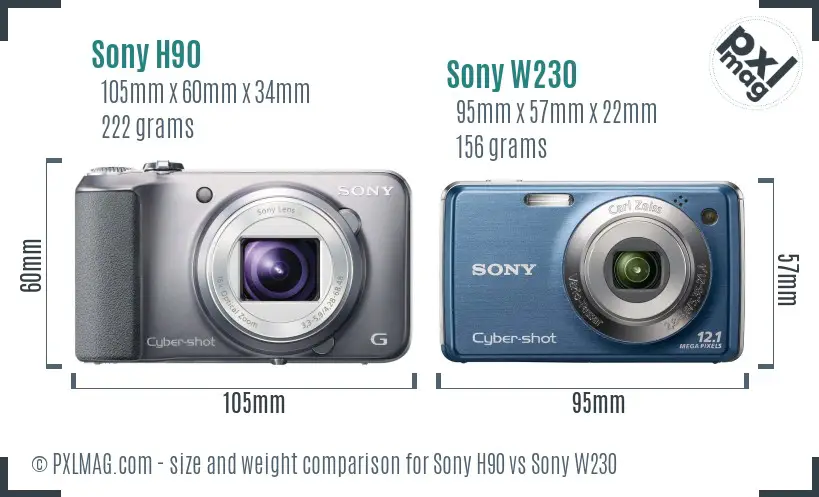 Sony H90 vs Sony W230 size comparison