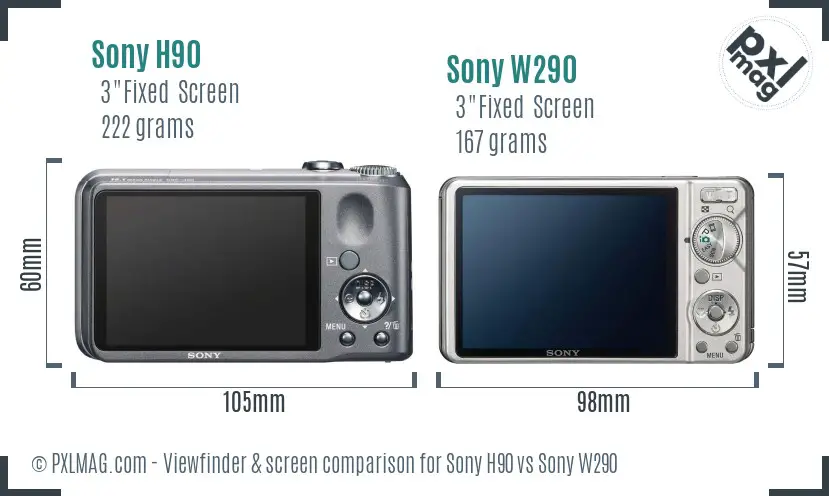 Sony H90 vs Sony W290 Screen and Viewfinder comparison