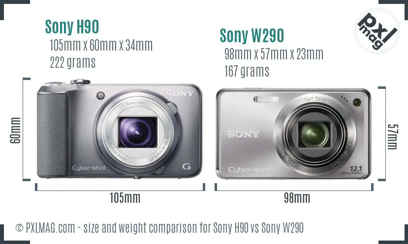 Sony H90 vs Sony W290 size comparison