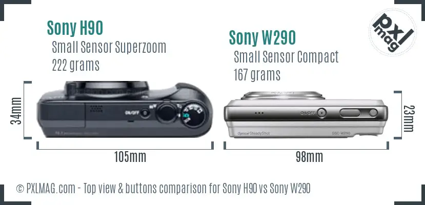 Sony H90 vs Sony W290 top view buttons comparison