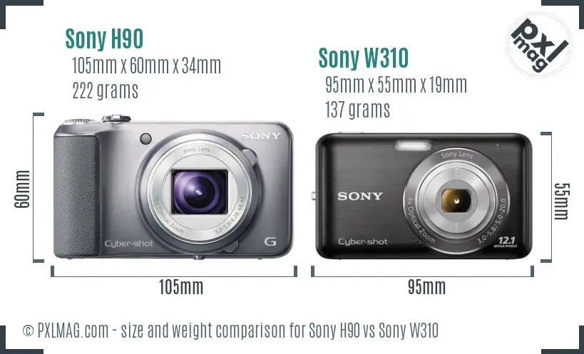 Sony H90 vs Sony W310 size comparison