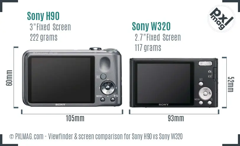 Sony H90 vs Sony W320 Screen and Viewfinder comparison