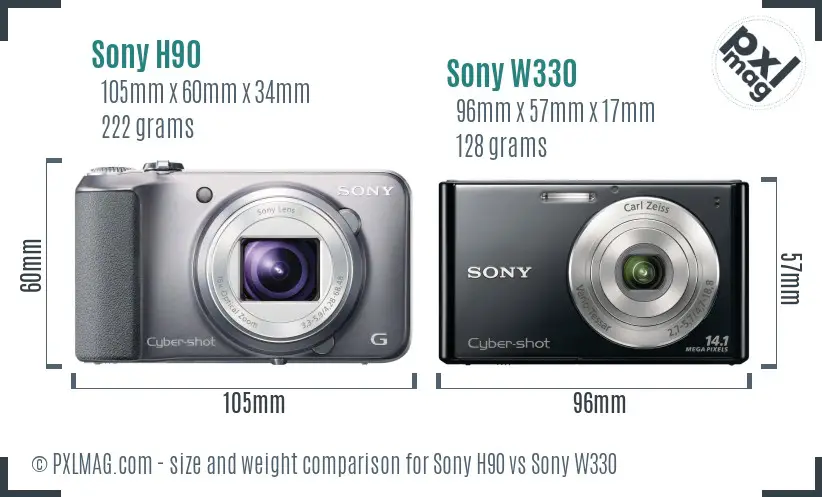 Sony H90 vs Sony W330 size comparison