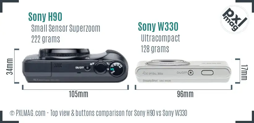 Sony H90 vs Sony W330 top view buttons comparison