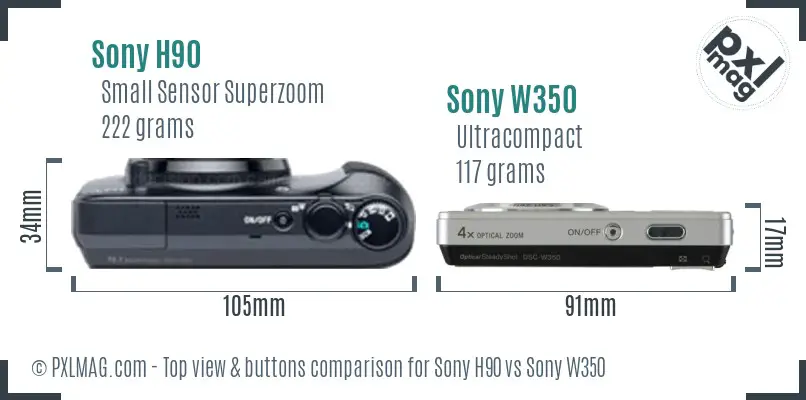 Sony H90 vs Sony W350 top view buttons comparison