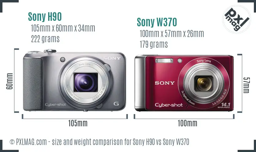 Sony H90 vs Sony W370 size comparison