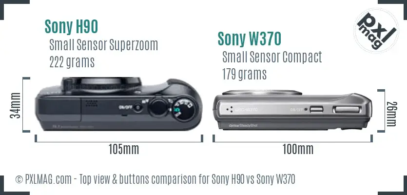 Sony H90 vs Sony W370 top view buttons comparison