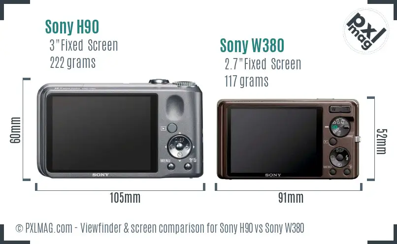 Sony H90 vs Sony W380 Screen and Viewfinder comparison