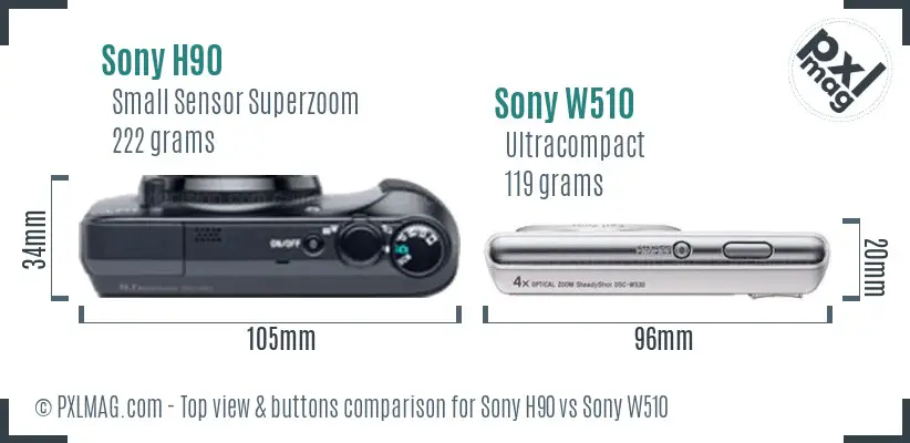 Sony H90 vs Sony W510 top view buttons comparison