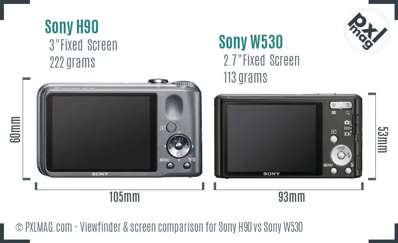 Sony H90 vs Sony W530 Screen and Viewfinder comparison