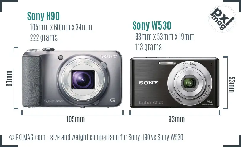 Sony H90 vs Sony W530 size comparison