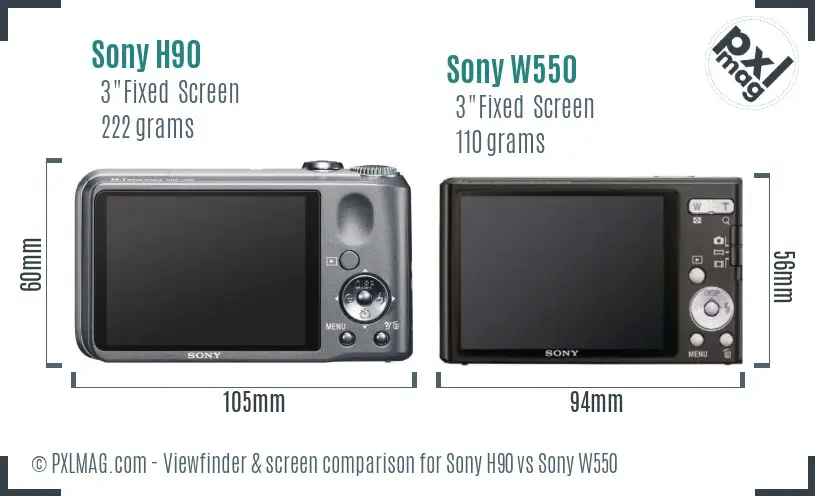 Sony H90 vs Sony W550 Screen and Viewfinder comparison