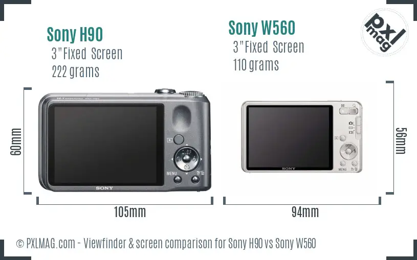 Sony H90 vs Sony W560 Screen and Viewfinder comparison