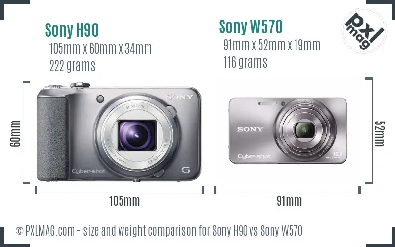 Sony H90 vs Sony W570 size comparison