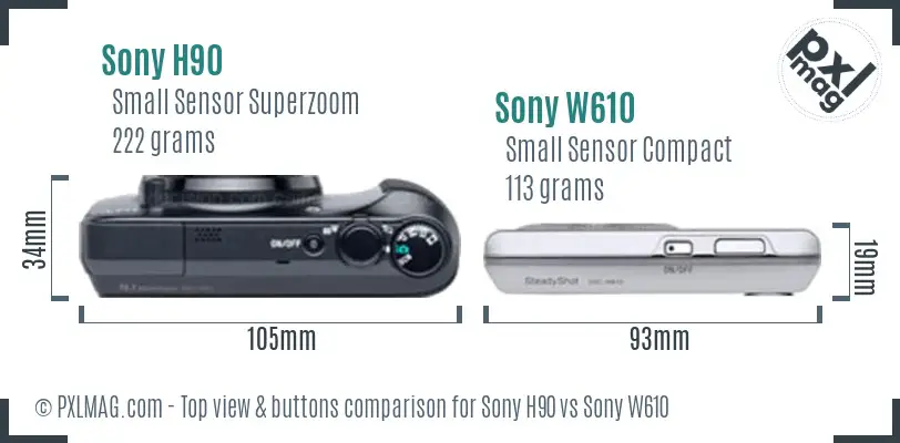 Sony H90 vs Sony W610 top view buttons comparison