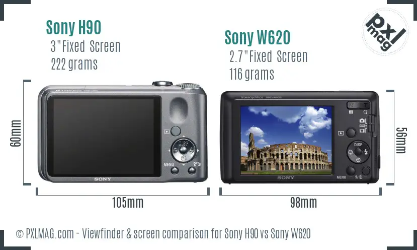 Sony H90 vs Sony W620 Screen and Viewfinder comparison