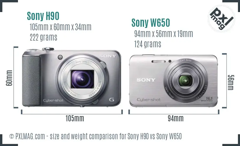 Sony H90 vs Sony W650 size comparison