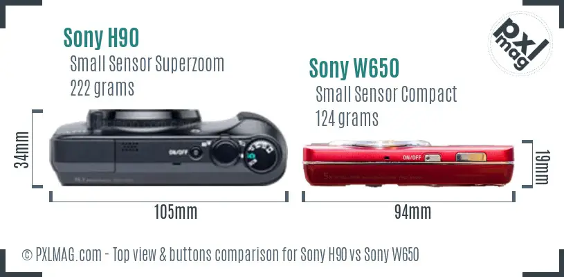 Sony H90 vs Sony W650 top view buttons comparison
