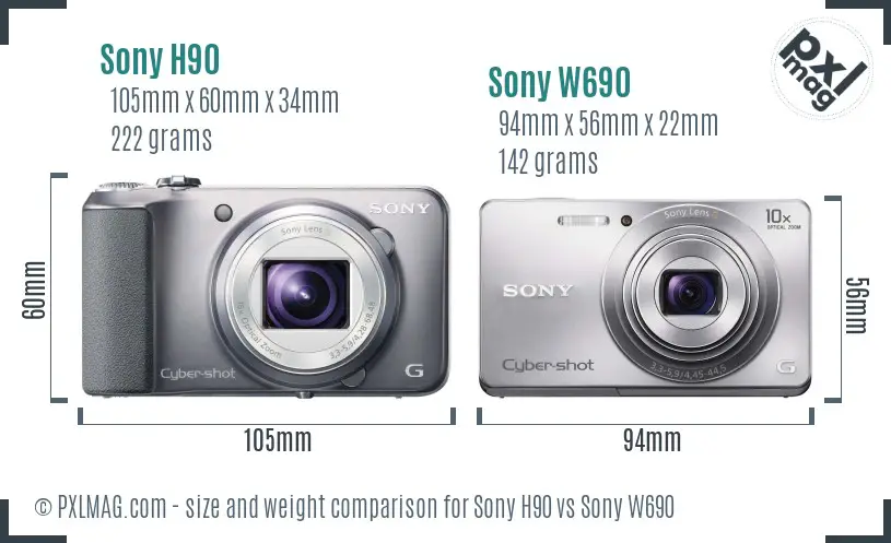 Sony H90 vs Sony W690 size comparison