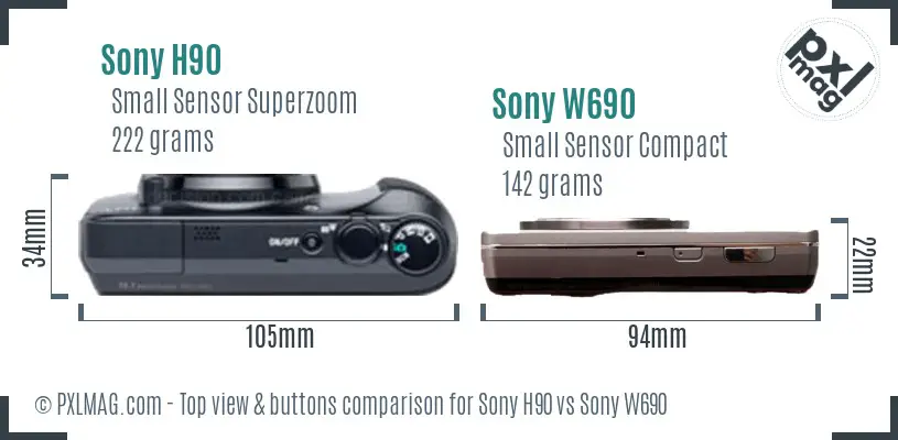 Sony H90 vs Sony W690 top view buttons comparison