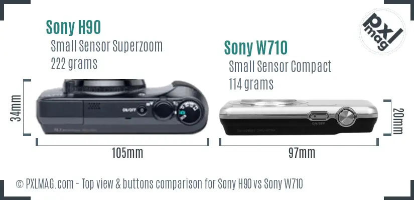 Sony H90 vs Sony W710 top view buttons comparison