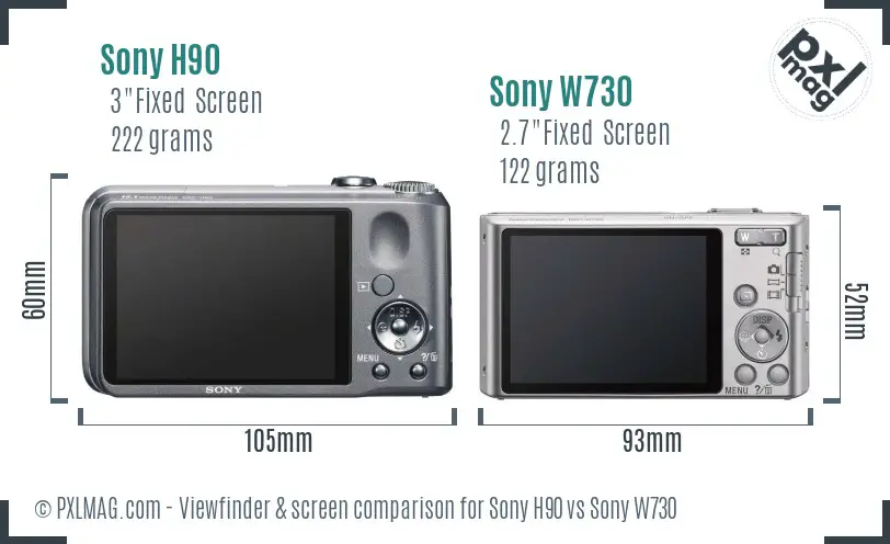 Sony H90 vs Sony W730 Screen and Viewfinder comparison