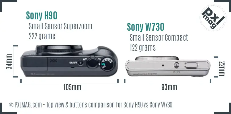 Sony H90 vs Sony W730 top view buttons comparison