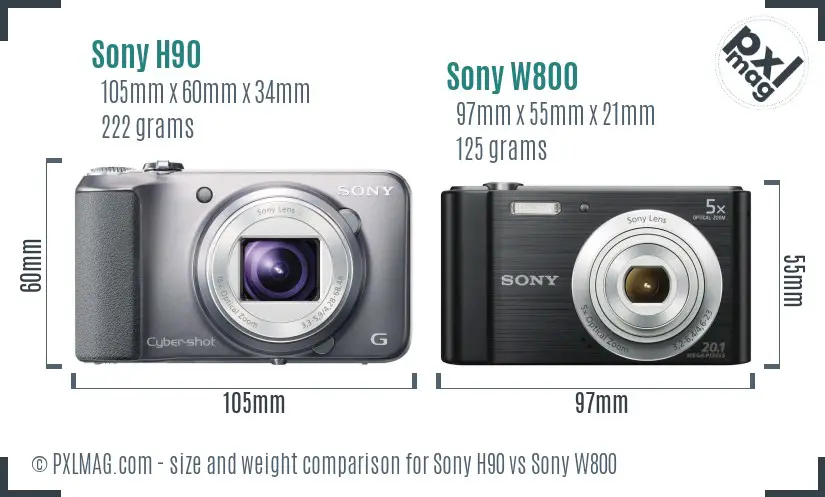 Sony H90 vs Sony W800 size comparison